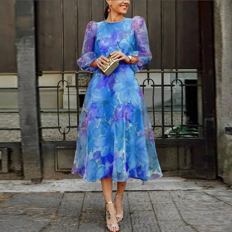 Chelesst | Women’s Puff Sleeve Wedding Guest Midi Dress