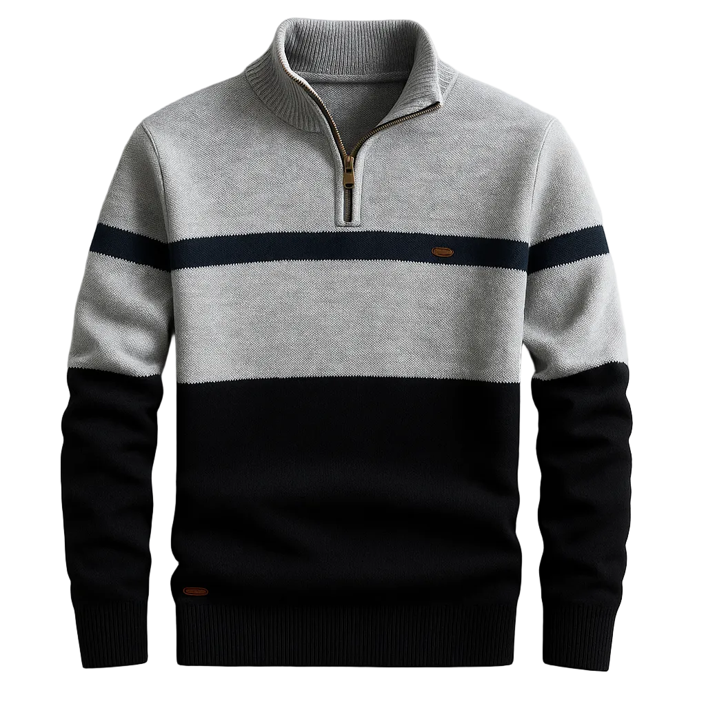 Ravello | Men’s Zip-Neck Plain Knit Sweater4