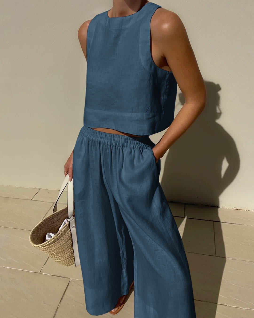 Belinas | Women’s Two-Piece Linen Wide-Leg Set