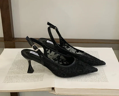Nisha | Women’s Beaded Lace Slingback Heels