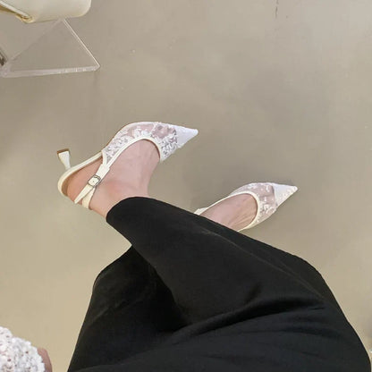 Nisha | Women’s Beaded Lace Slingback Heels