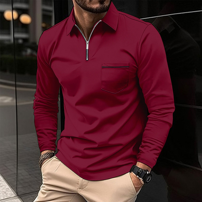 Mireo | Men’s Long Sleeve Zip Polo Shirt