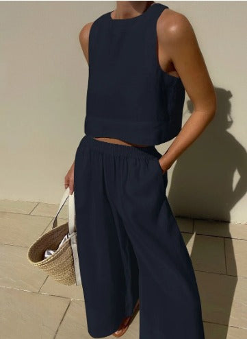 Belinas | Women’s Two-Piece Linen Wide-Leg Set