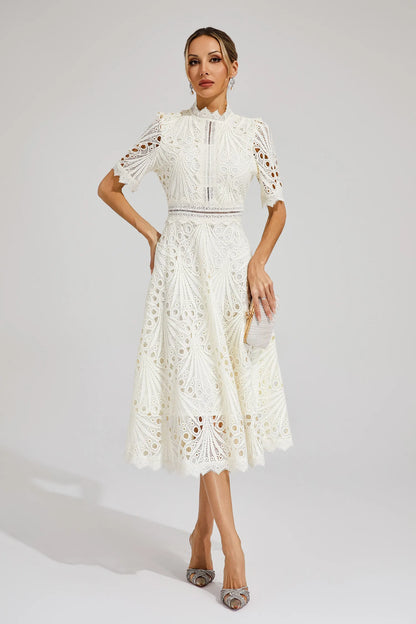 Elvessa | Women’s Lace High Neck Midi Dress