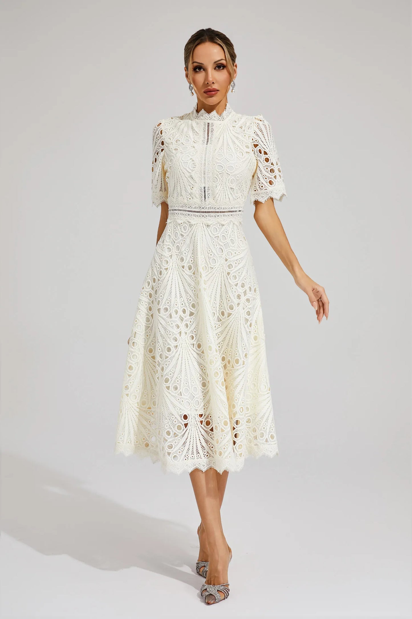 Elvessa | Women’s Lace High Neck Midi Dress