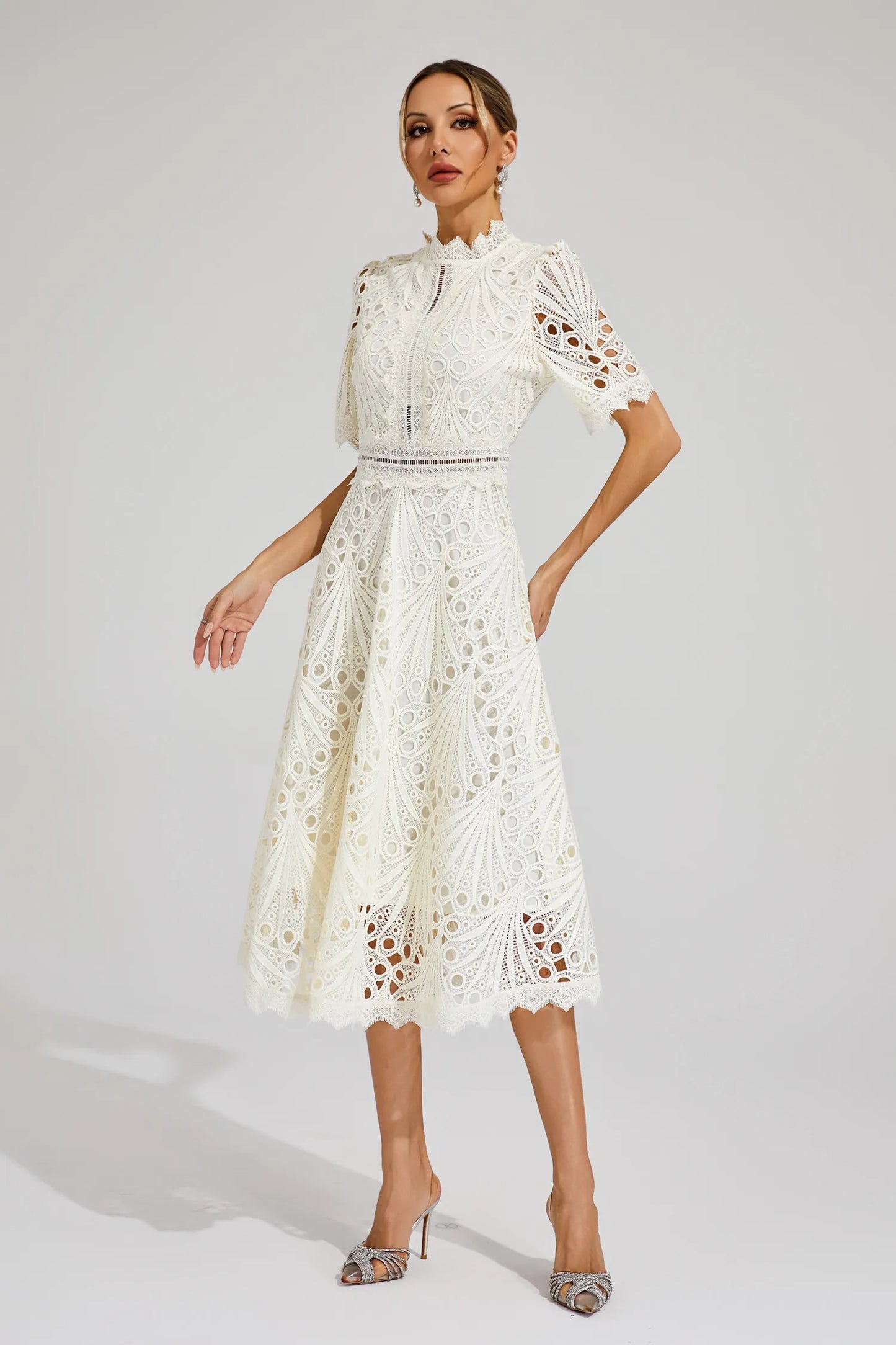 Elvessa | Women’s Lace High Neck Midi Dress