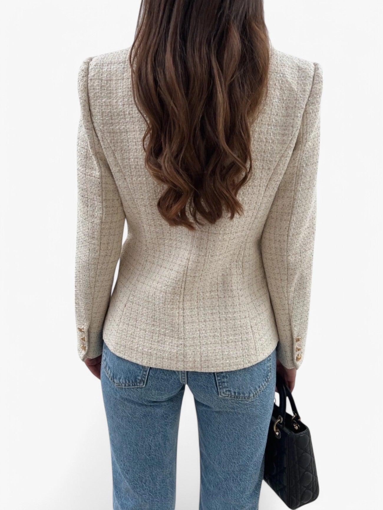 Elvoria | Women’s Textured Tweed Fitted Blazer Jacket