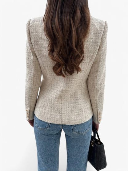 Elvoria | Women’s Textured Tweed Fitted Blazer Jacket