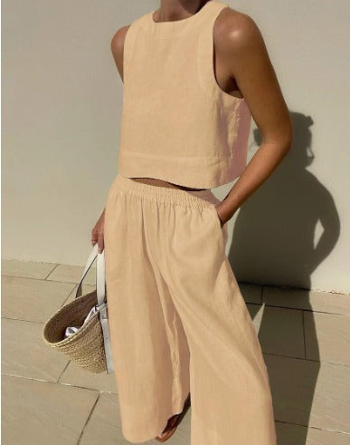 Belinas | Women’s Two-Piece Linen Wide-Leg Set