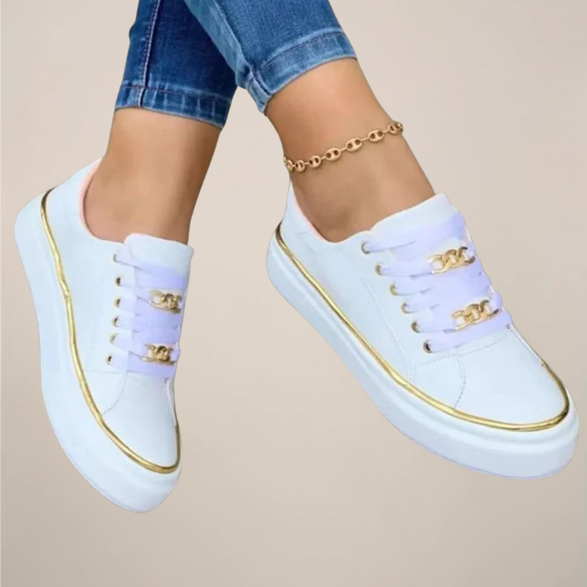 Avelia | Women’s Low Top Trainers with Gold Accents