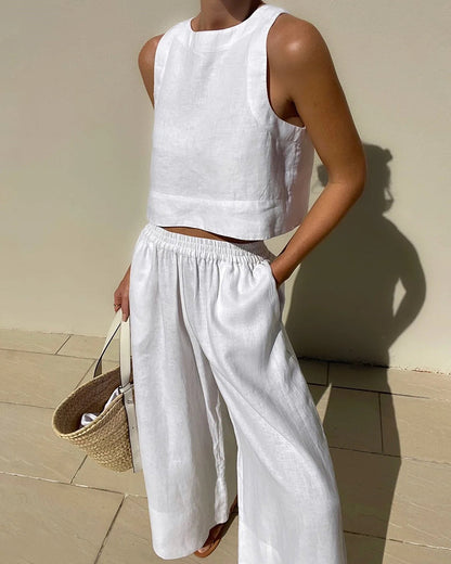 Belinas | Women’s Two-Piece Linen Wide-Leg Set