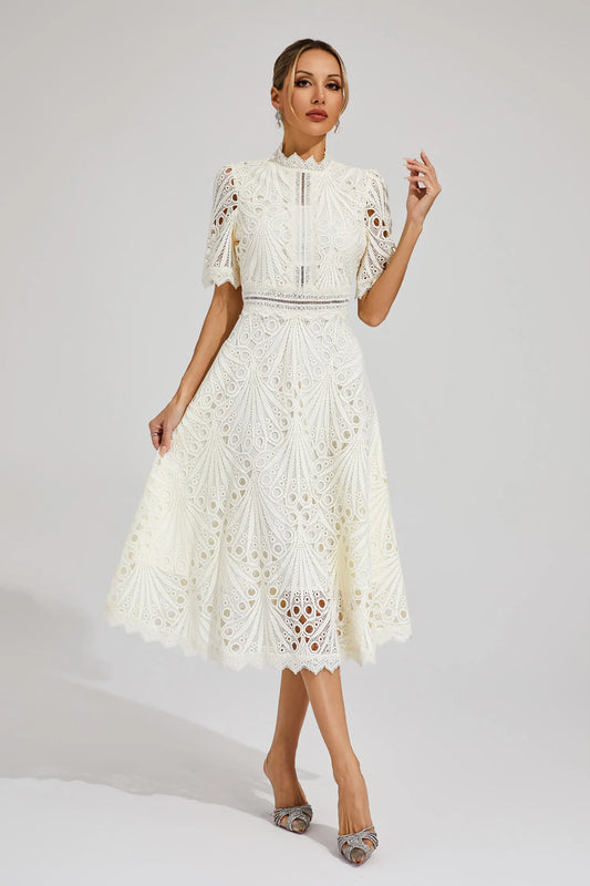 Elvessa | Women’s Lace High Neck Midi Dress