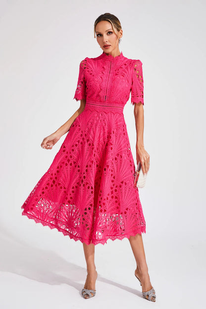 Elvessa | Women’s Lace High Neck Midi Dress