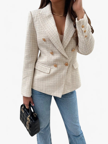 Elvoria | Women’s Textured Tweed Fitted Blazer Jacket