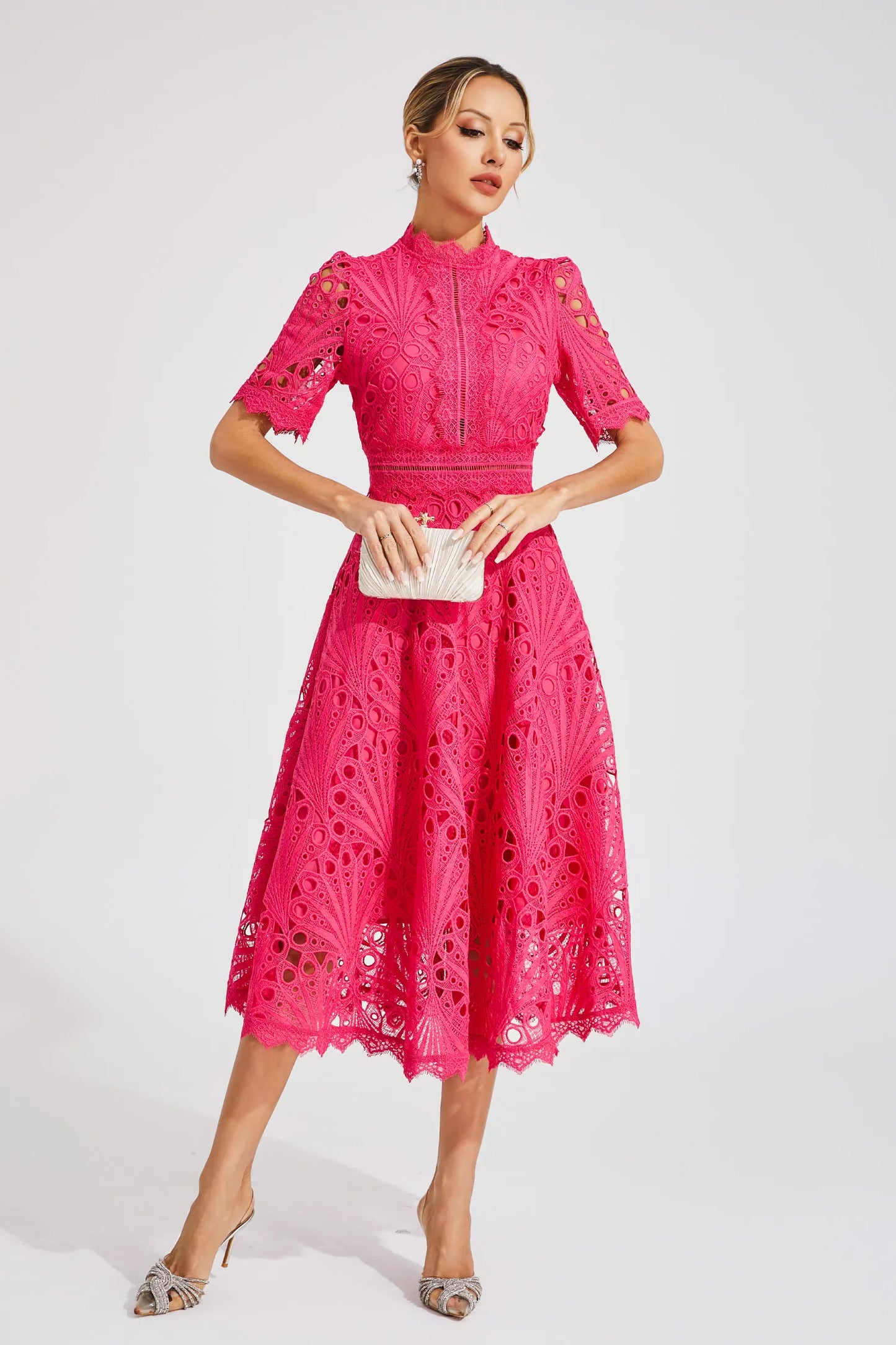 Elvessa | Women’s Lace High Neck Midi Dress