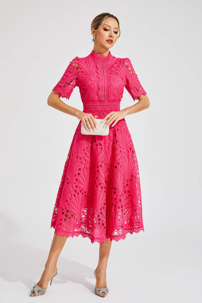 Elvessa | Women’s Lace High Neck Midi Dress