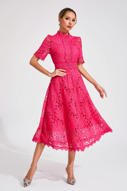 Elvessa | Women’s Lace High Neck Midi Dress