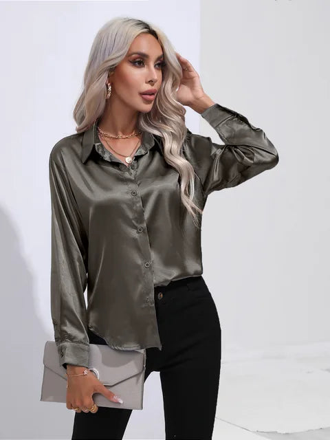 Noura | Women’s High-Shine Button-Up Blouse