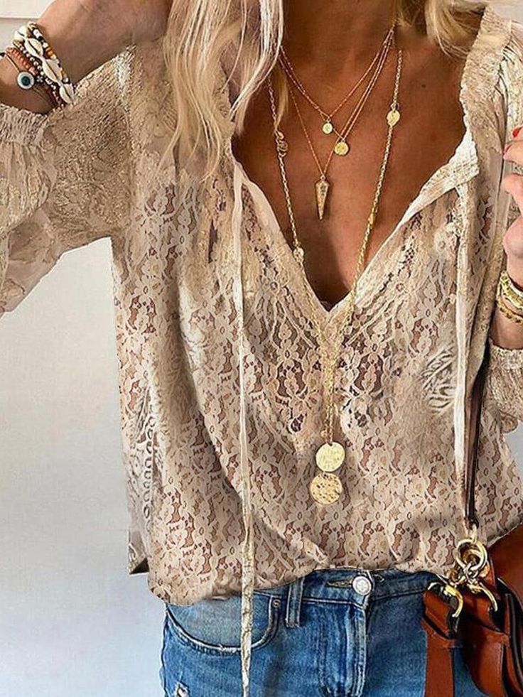 Liorenne | Women’s Lace V-Neck Boho Blouse