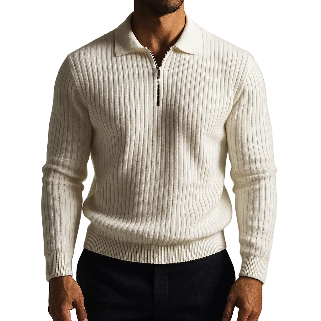 Lorenzio | Men’s Zip-Neck Knit Polo Sweater1