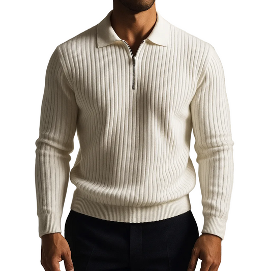Lorenzio | Men’s Zip-Neck Knit Polo Sweater1