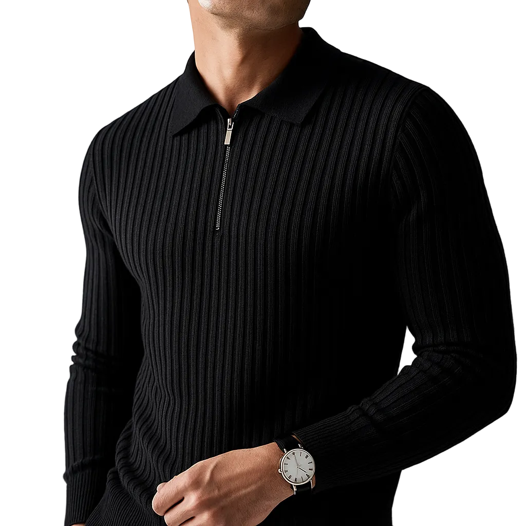 Lorenzio | Men’s Zip-Neck Knit Polo Sweater2