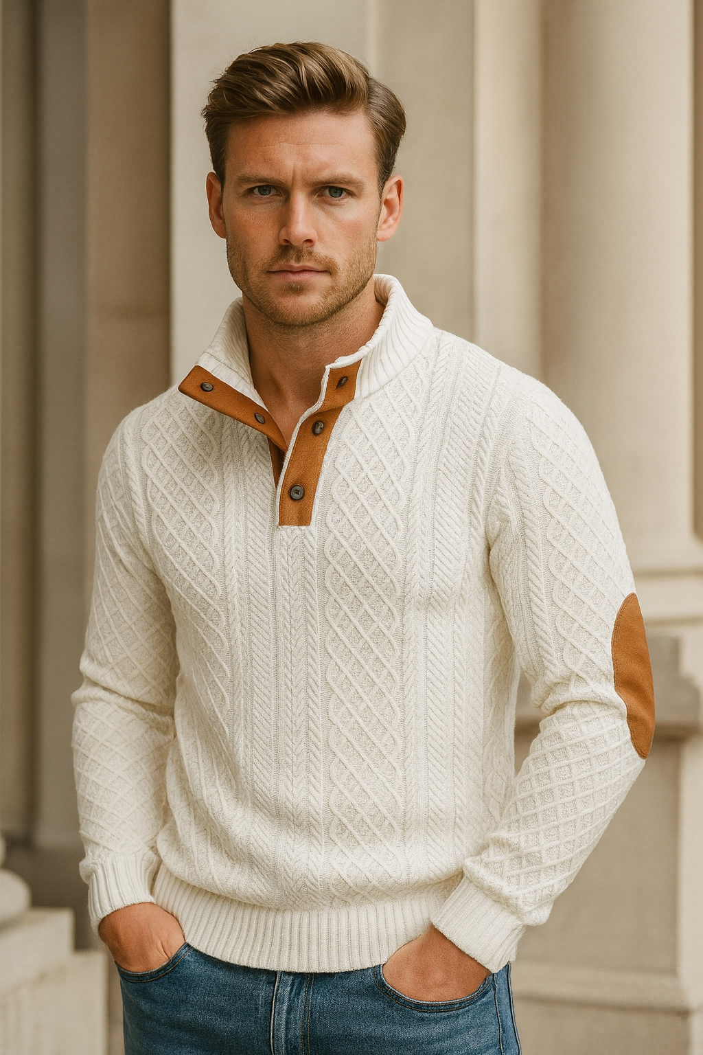 Chevaun | Men’s Textured Jacquard Knit Sweater