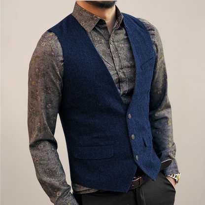 Thoren | Men’s Herringbone Tailored Waistcoat