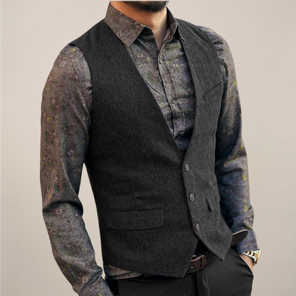 Thoren | Men’s Herringbone Tailored Waistcoat