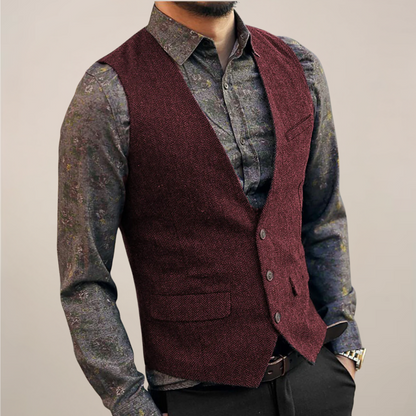 Thoren | Men’s Herringbone Tailored Waistcoat