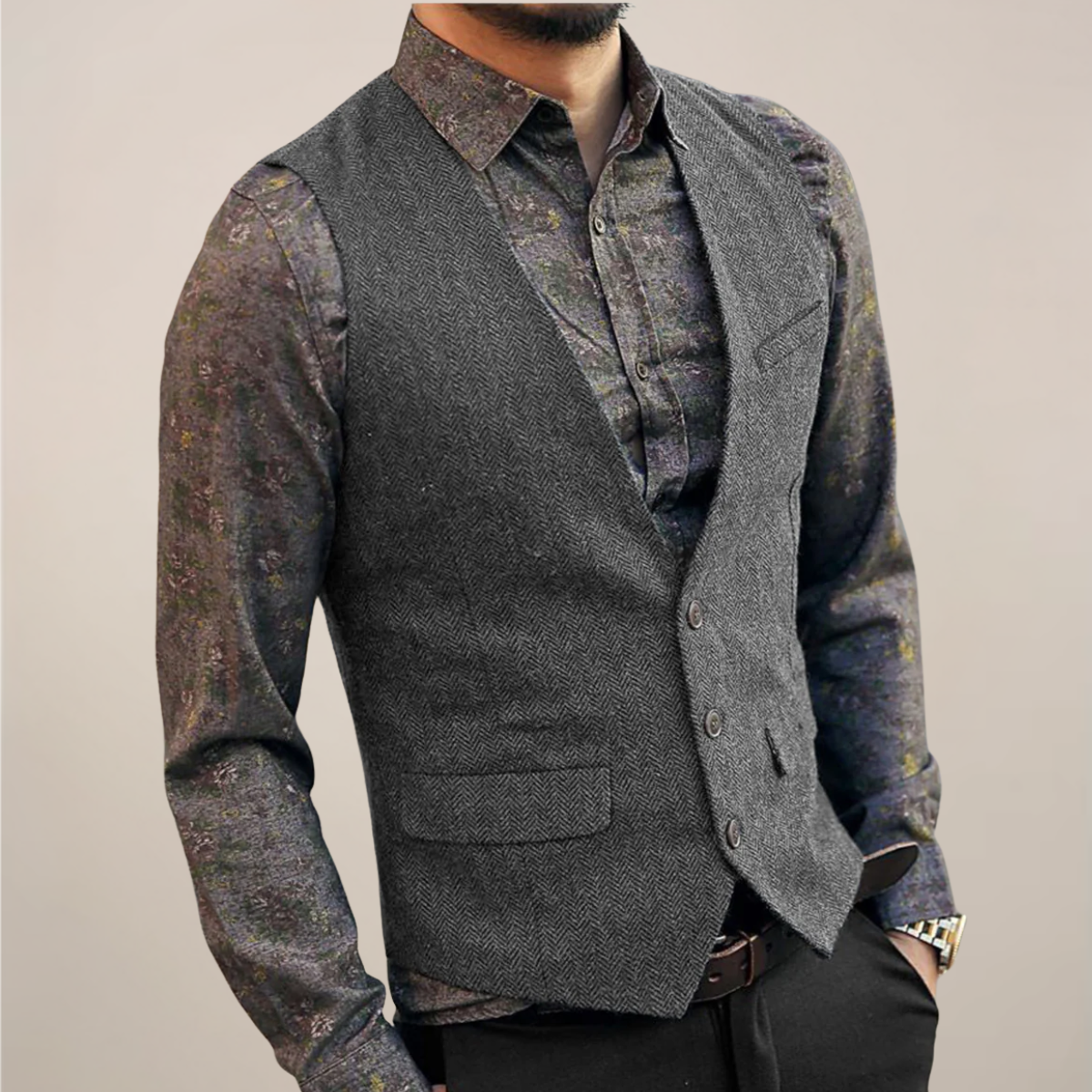 Thoren | Men’s Herringbone Tailored Waistcoat