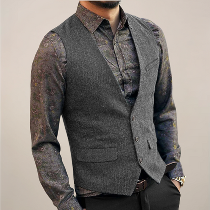 Thoren | Men’s Herringbone Tailored Waistcoat
