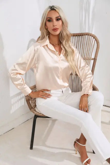 Noura | Women’s High-Shine Button-Up Blouse