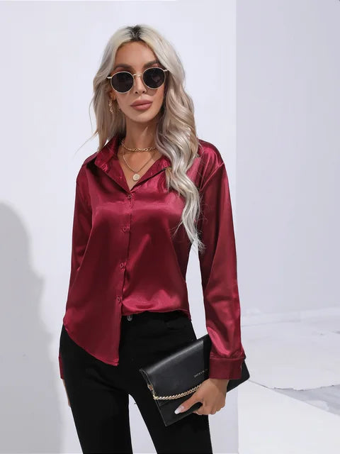 Noura | Women’s High-Shine Button-Up Blouse