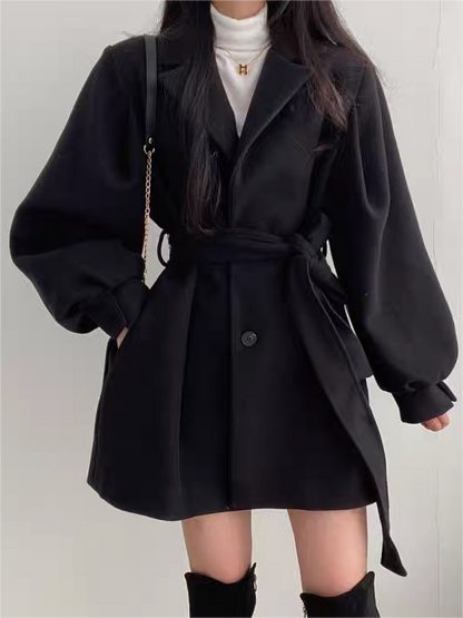 Perla | Women’s Belted Puff Sleeve Coat
