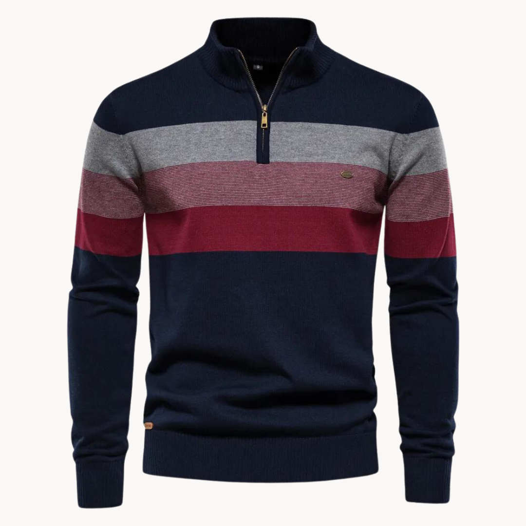 Rivaro | Men’s Striped Zip-Neck Knit Sweater1