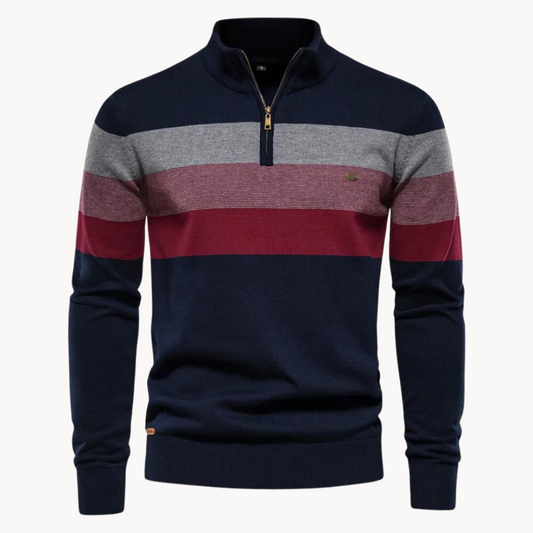 Rivaro | Men’s Striped Zip-Neck Knit Sweater1