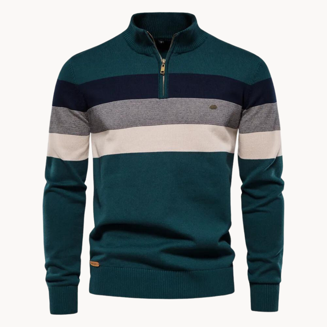 Rivaro | Men’s Striped Zip-Neck Knit Sweater2