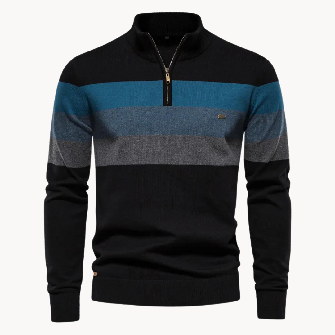 Rivaro | Men’s Striped Zip-Neck Knit Sweater3
