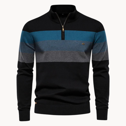 Rivaro | Men’s Striped Zip-Neck Knit Sweater3