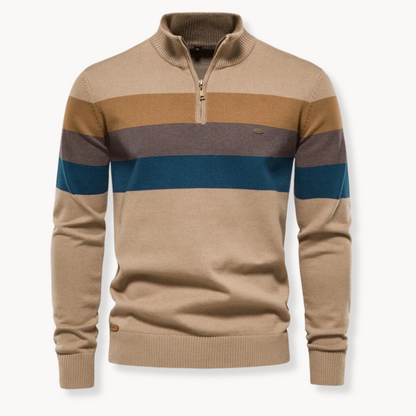 Rivaro | Men’s Striped Zip-Neck Knit Sweater4
