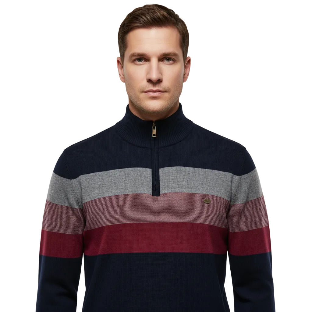 Rivaro | Men’s Striped Zip-Neck Knit Sweater5