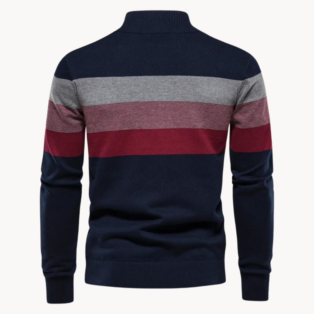 Rivaro | Men’s Striped Zip-Neck Knit Sweater6