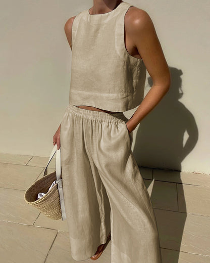 Belinas | Women’s Two-Piece Linen Wide-Leg Set