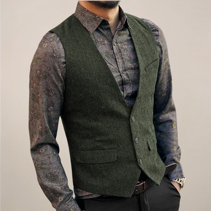 Thoren | Men’s Herringbone Tailored Waistcoat