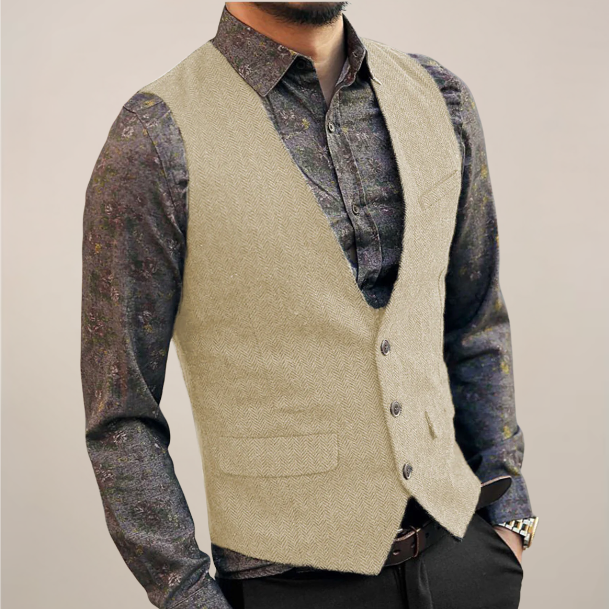 Thoren | Men’s Herringbone Tailored Waistcoat