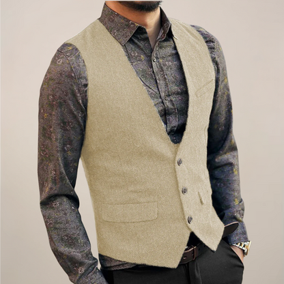Thoren | Men’s Herringbone Tailored Waistcoat