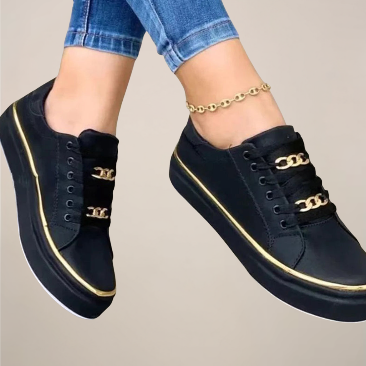 Avelia | Women’s Low Top Trainers with Gold Accents