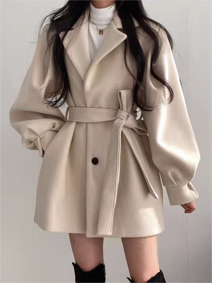 Perla | Women’s Belted Puff Sleeve Coat