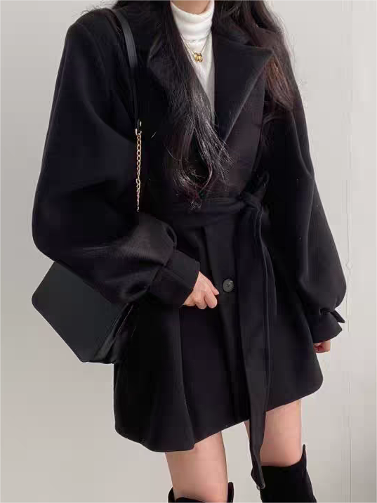 Perla | Women’s Belted Puff Sleeve Coat